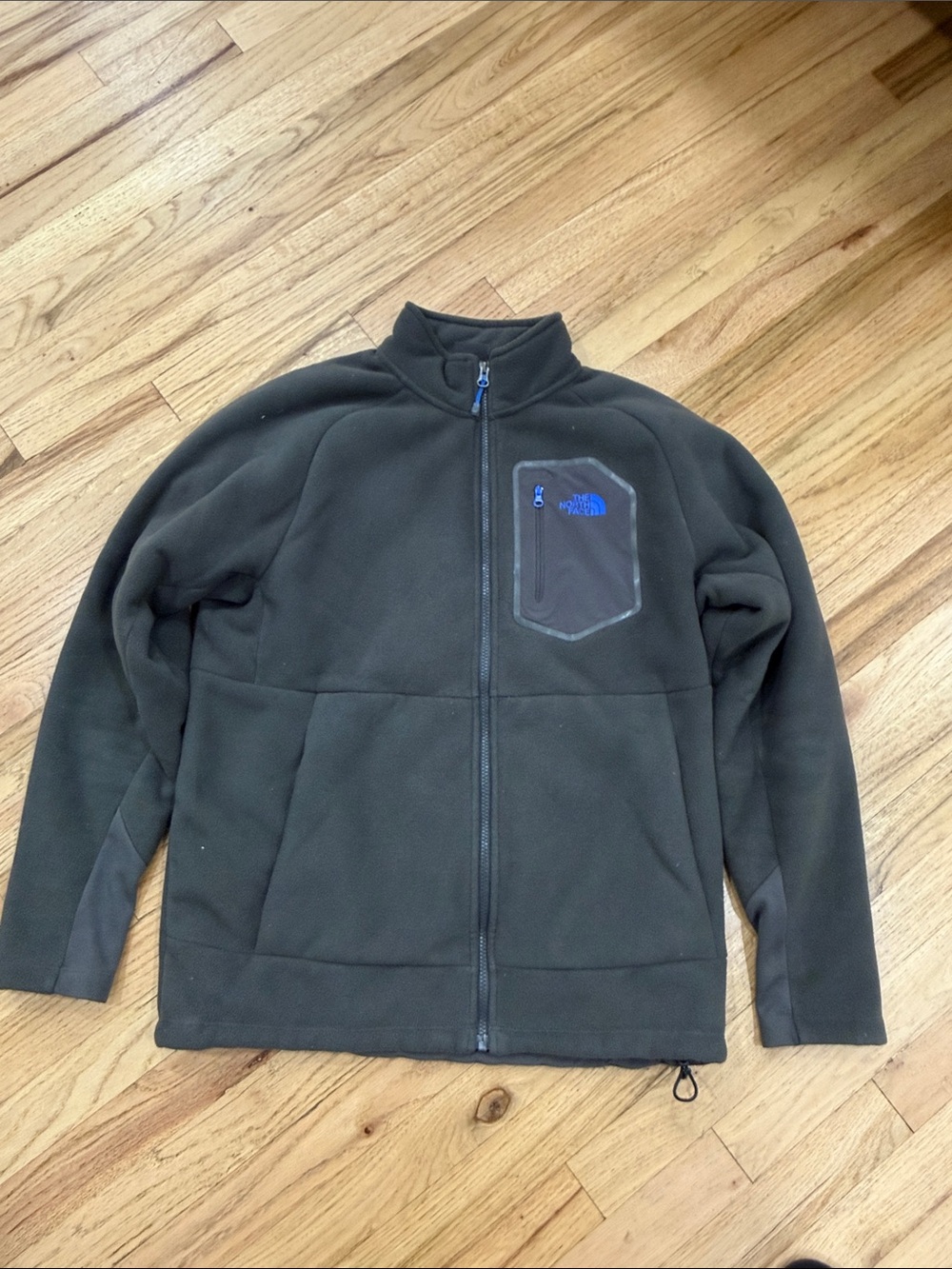 The North Face Black Fleece Jacket with Blue Logo Chest Pocket